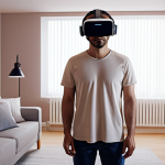 **

A person wearing a VR headset, standing in a realistically rendered virtual living room. The scene depicts a therapy session, with a calming, modern aesthetic. Soft, diffused lighting emphasizes relaxation and immersion. The person appears calm and focused, interacting with a virtual environment displayed on the headset.
Prompt: VR therapy session, virtual living room, calm lighting, person wearing headset, modern aesthetic, therapeutic setting.

**
