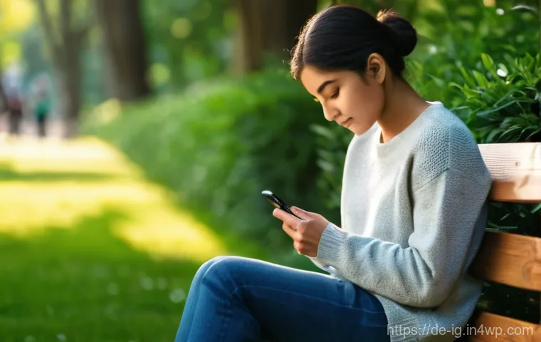 정신건강 관리를 위한 소셜 미디어 활용법 - Image Prompt 1: Mindful Digital Engagement in Nature**