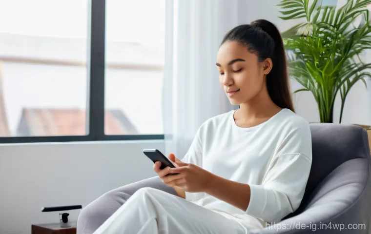 정신건강과 관련된 최신 기술 트렌드 - **Image Prompt: Digital Serenity and Self-Care**
    A young woman (approximately 20-25 years old), ...