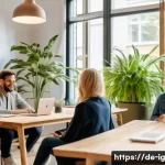 정신건강 테크의 사용자 의견 수렴 방법 - A modern, bright coworking space in Berlin with diverse adult users participating in an interactive ...