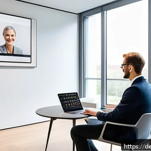 정신건강 테크의 미래 전망 - A modern German psychotherapy clinic room with a therapist using a laptop displaying AI-powered diag...