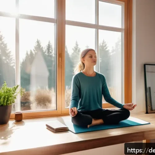 Home 31 정신건강 관리의 개인화된 솔루션 제공 - A cozy home office scene in a modern German apartment during early morning light, featuring a young ...
